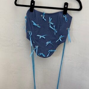 Blue Corset Top with Light Blue Ribbon Accents